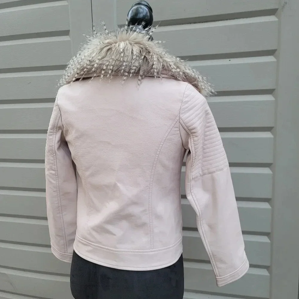 Jessica Simpson Pink Girls Tween Faux Leather Moto Jacket Removable Hood M 10-12